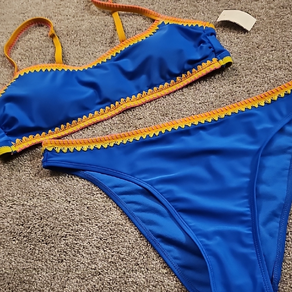 No Boundaries Blue Bikini with Yellow Trim